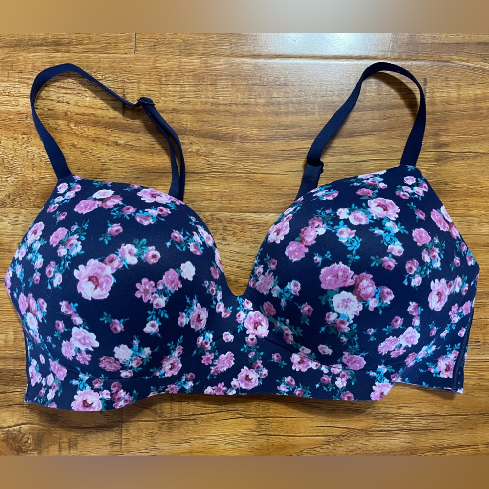 Victoria's Secret Navy Bra with Pink Floral Accents